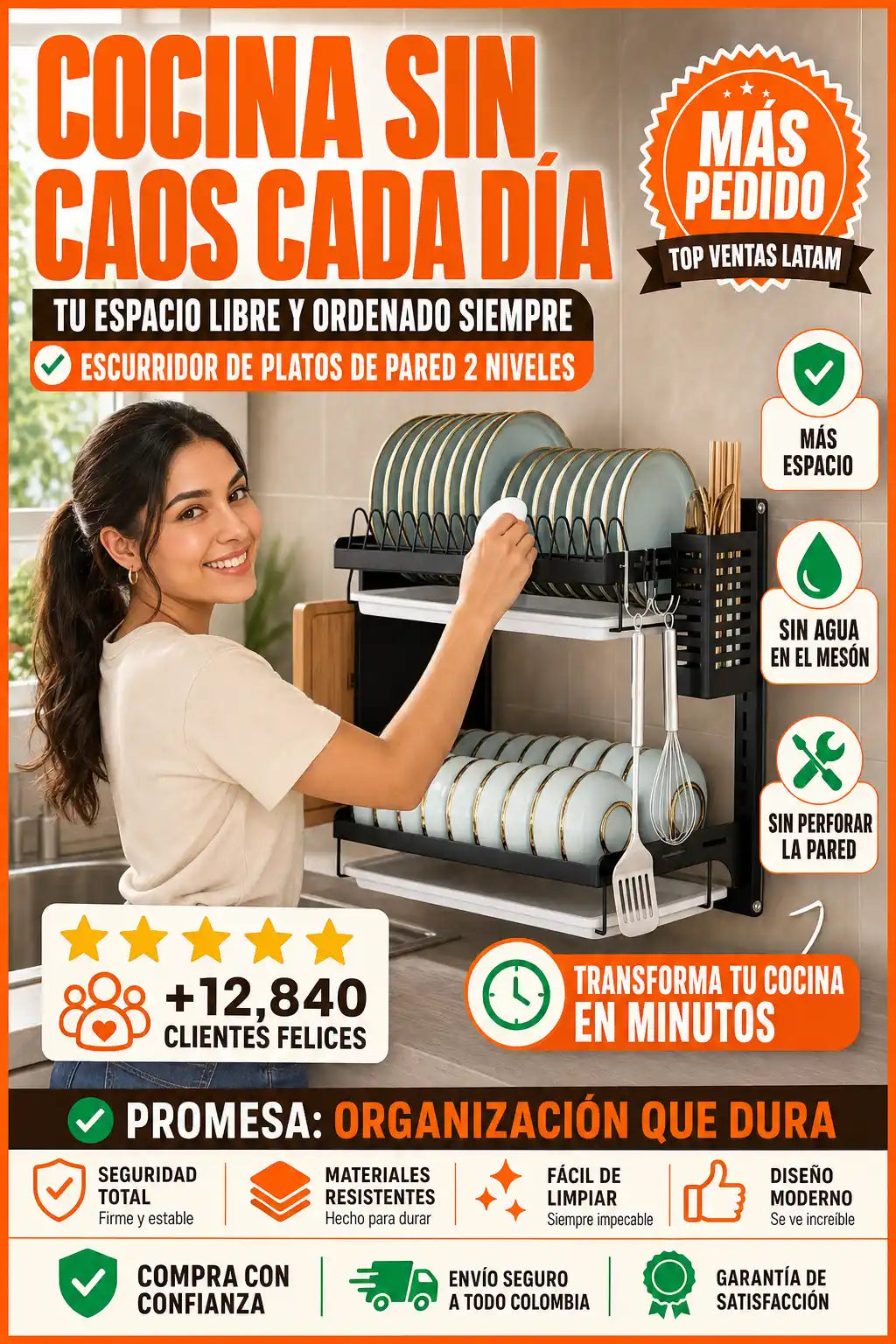 Organizador de platos 2 niveles pared