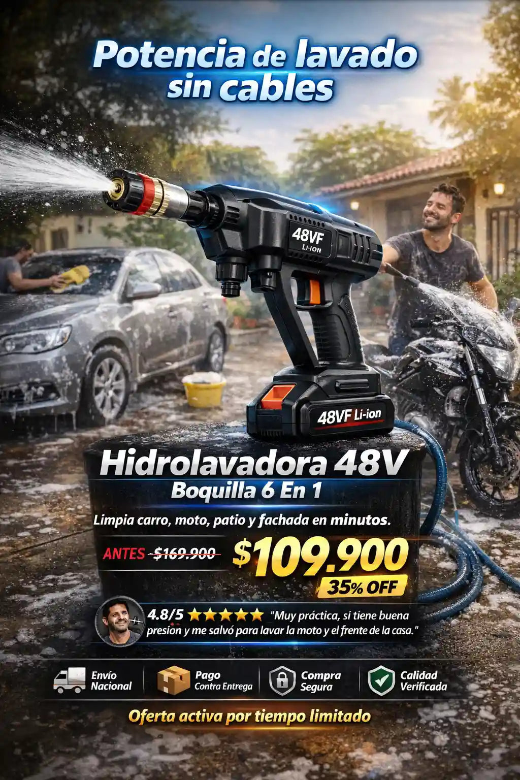 Hidrolavadora portatil de 48v