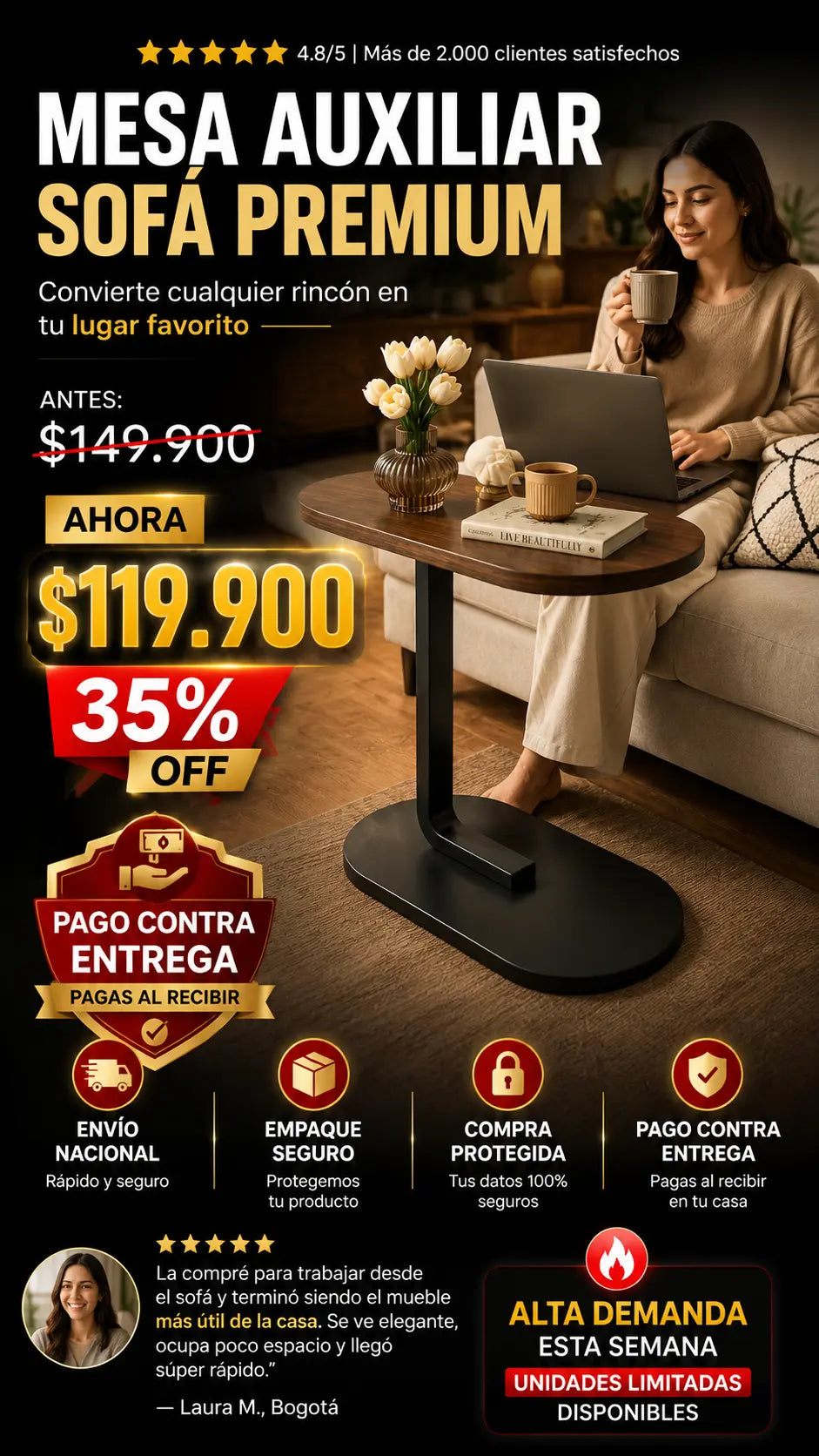 Mesa auxiliar en forma de C
