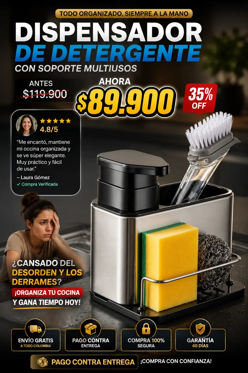 Dispensador de jabón en acero inoxidable