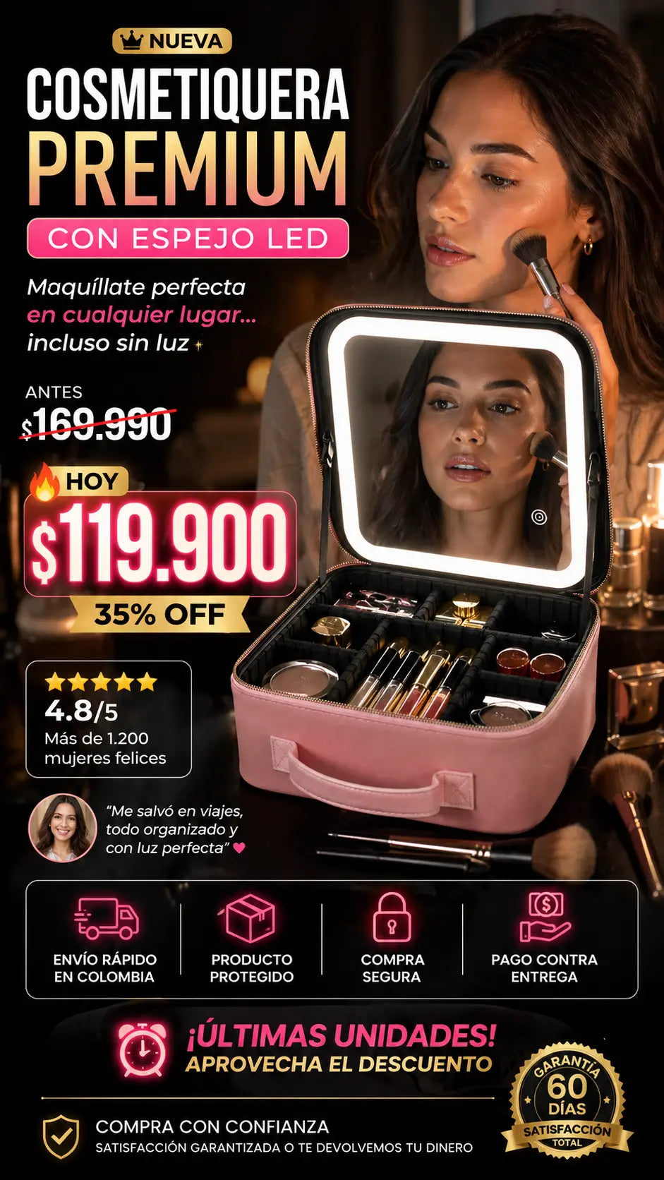 Cosmetiquera con luz led