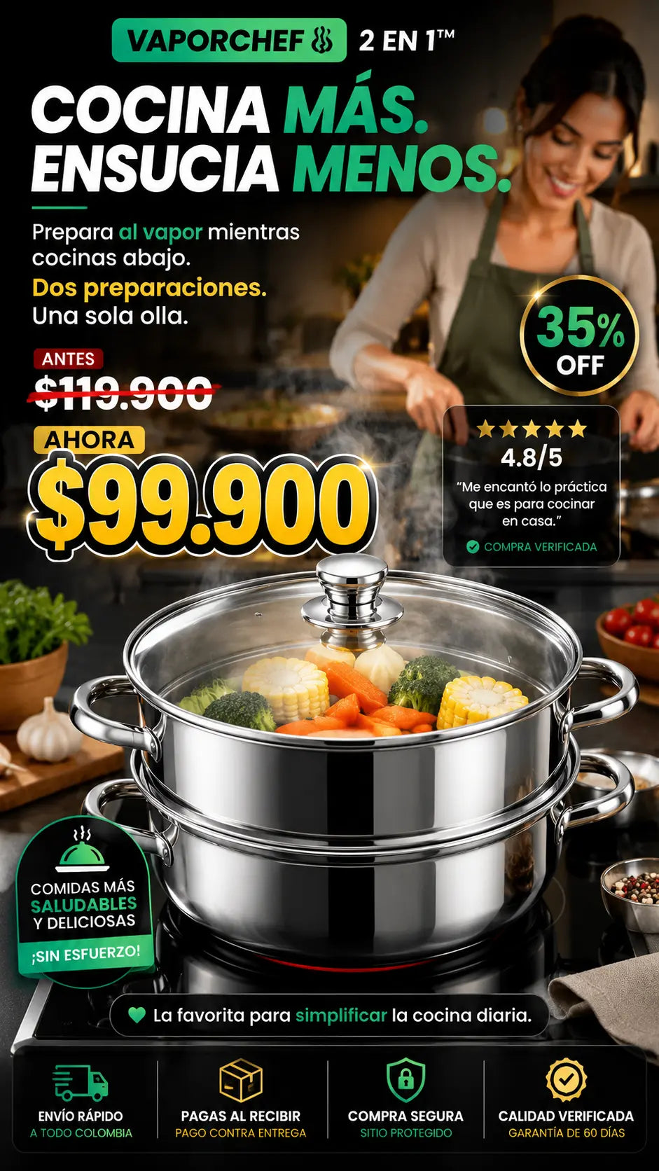 Olla a vapor 2 en 1