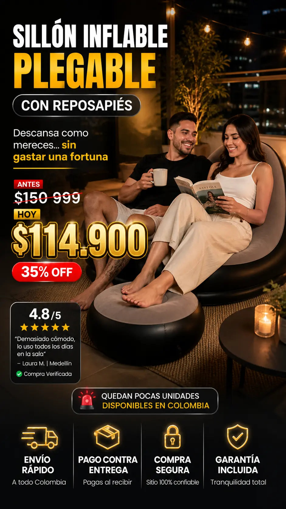 Sillón inflable plegable